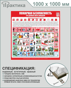 С15 Стенд пожарная безопасность (1000х1000 мм, пластик ПВХ 3 мм, алюминиевый багет серебряного цвета) - Стенды - Стенды по пожарной безопасности - Магазин охраны труда ИЗО Стиль